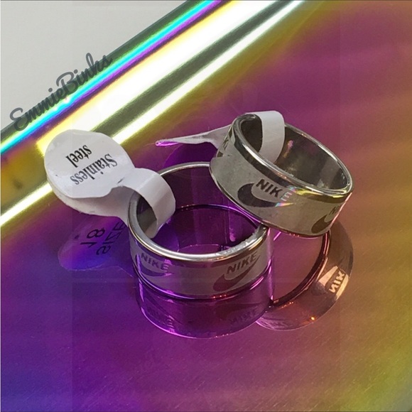 NWT Nike Swoosh Etched Stainless Steel Band Ring - Unisex Minimalist Design - Picture 10 of 13